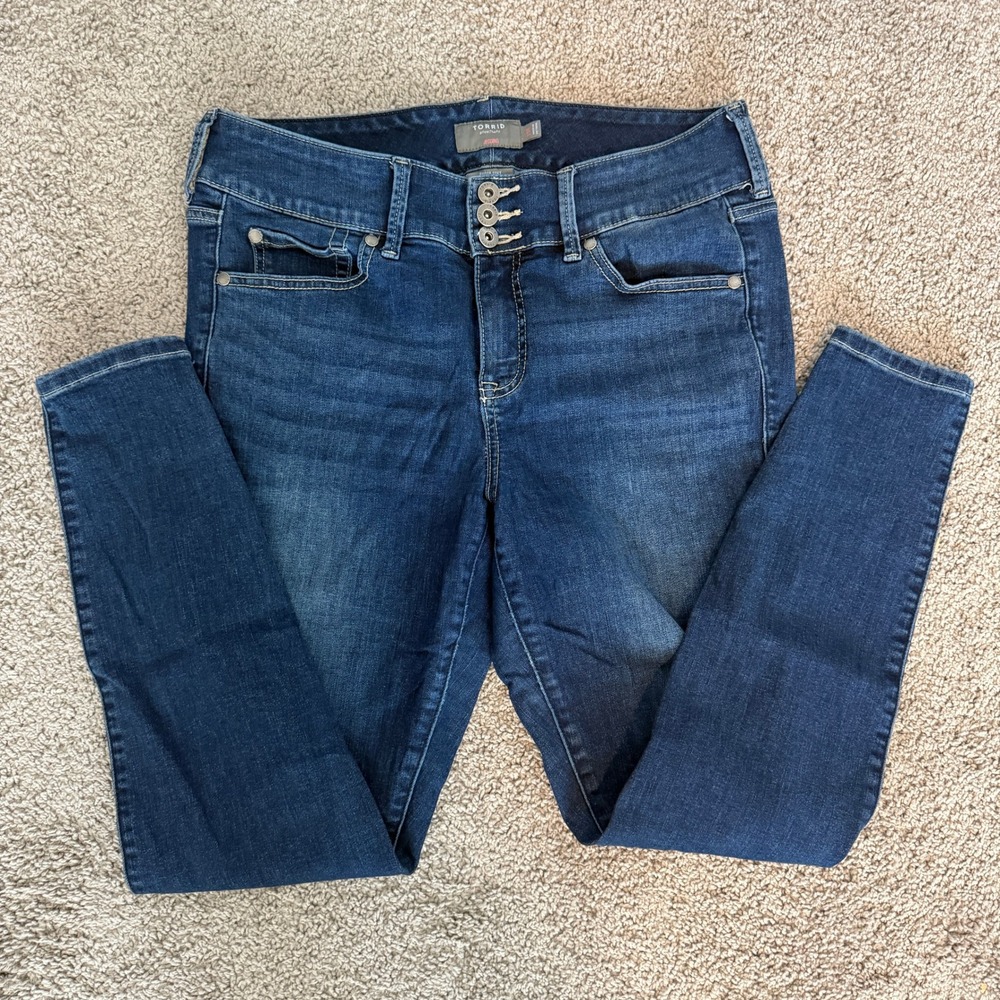 Torrid Super Soft Dark Wash Triple Button High Rise Skinny Jeggings Jeans Sz 10R